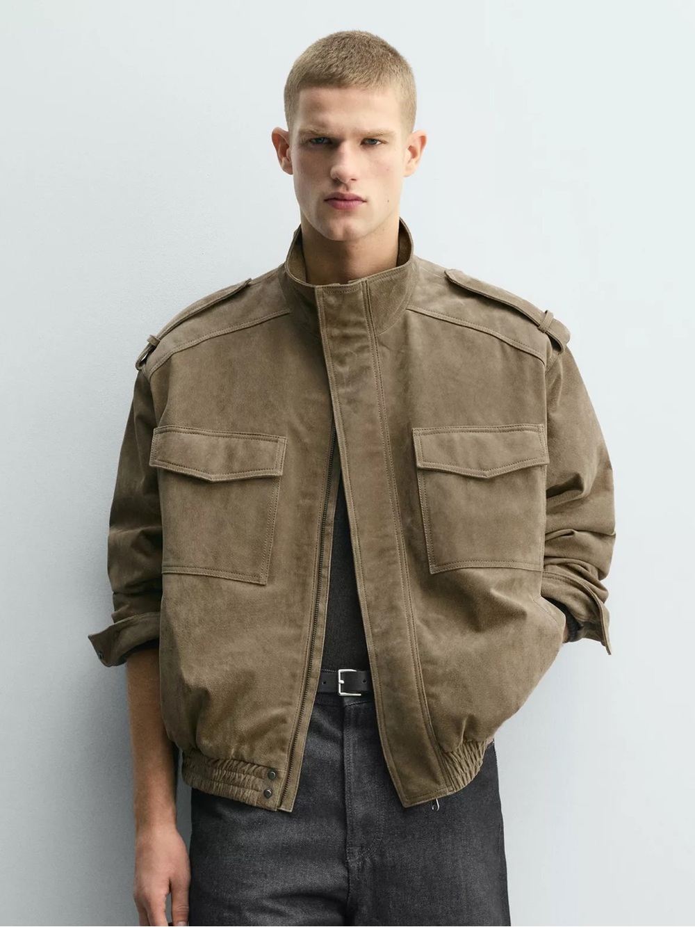 Zara Men's Dark Brown Suede Military Field Jacket